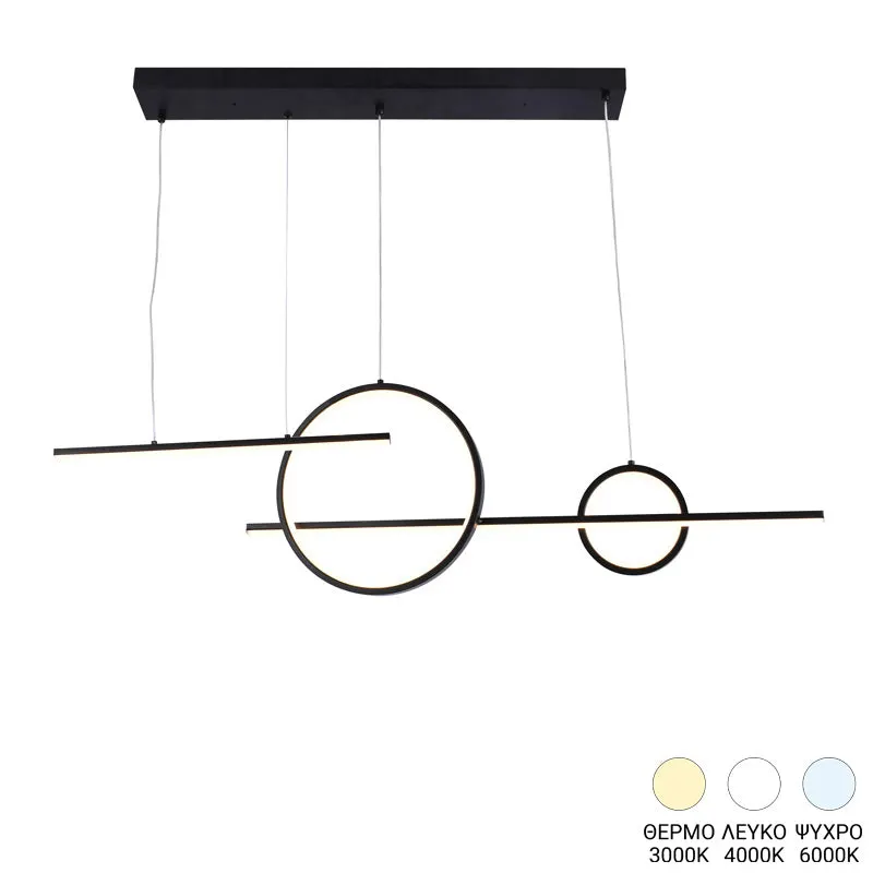 Plafonieră led cu patru becuri Polindia, Metal, Negru, 110x100 cm - Negru
