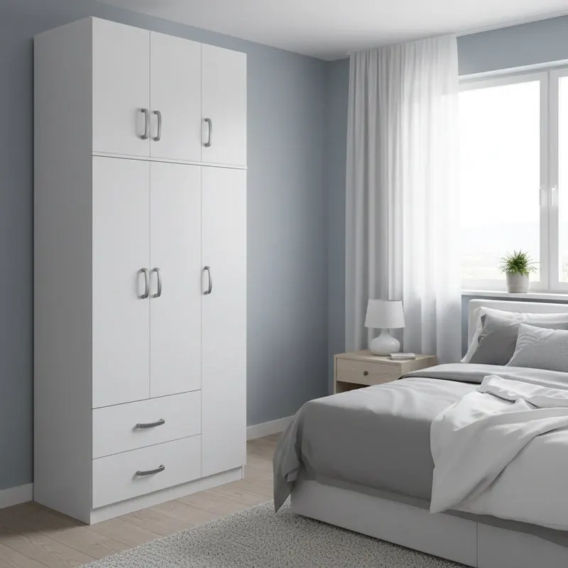 Dulap Athos cu 3 usi, 2 sertare si loft, 90x42x240 cm - Alb