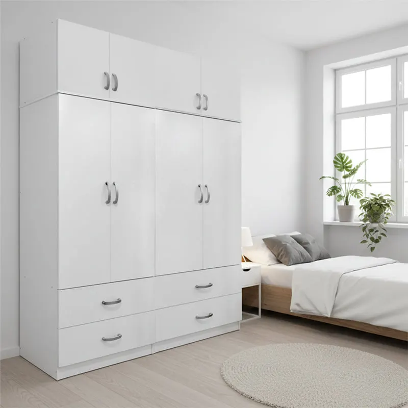 Dulap Athos cu 4 usi, sertare si loft, 160x42x240 cm - Alb