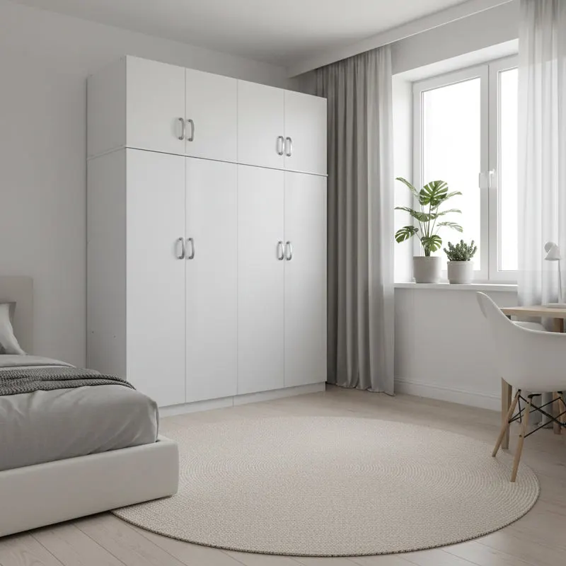 Dulap Athos I cu 4 usi si loft, 160x42x240 cm - Alb