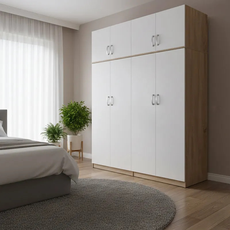 Dulap Athos I cu 4 usi si loft, 160x42x240 cm - Sonoma-Alb