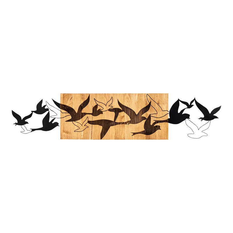 Decorațiune de perete din lemn de pin Excore, Stil Modern, Lemn Natural și Metal Negru, 111x3x25 cm. - BLACK - NATURAL