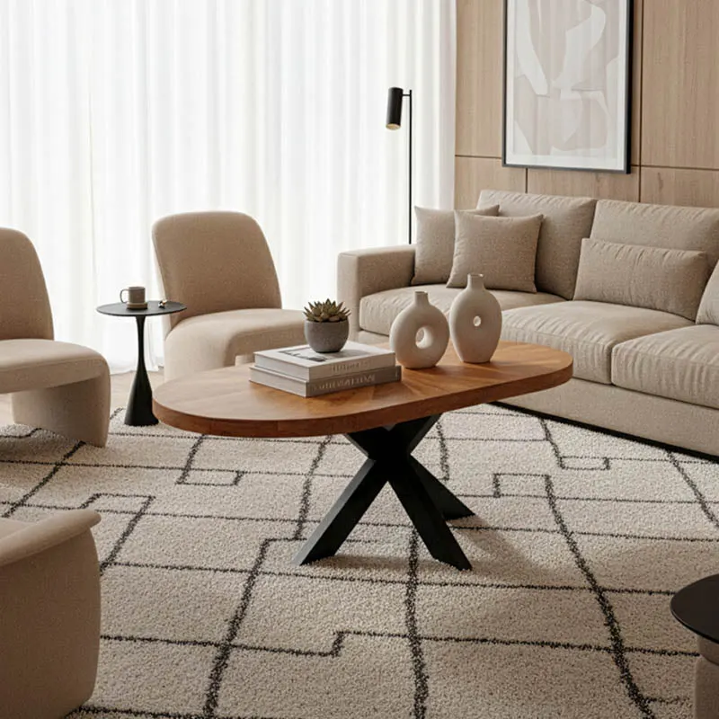 Masa de cafea, Fardy, lemn masiv de acacia, Negru, 120x60x45 cm - Negru