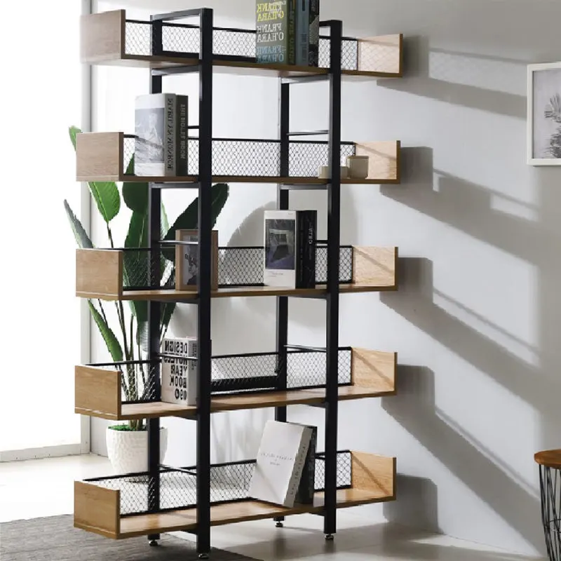 Biblioteca metalica Musha, neagra cu nuanta stejar, metal și Lemn, 120x27x185 cm - Negru