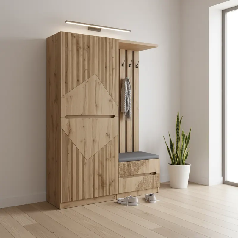 Mobilier de intrare Zomie, Lemn de Stejar, 131x41x180 cm - Stejar