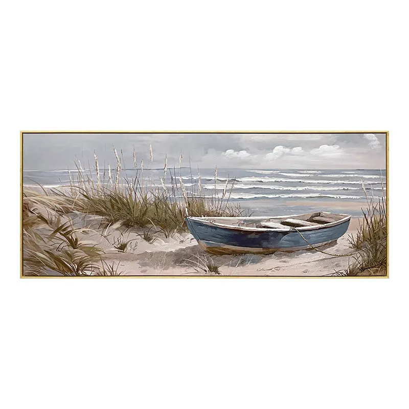 Tablou cu rama Barcu I, Pânza, Multicolor, 150x60 cm - Multicolor