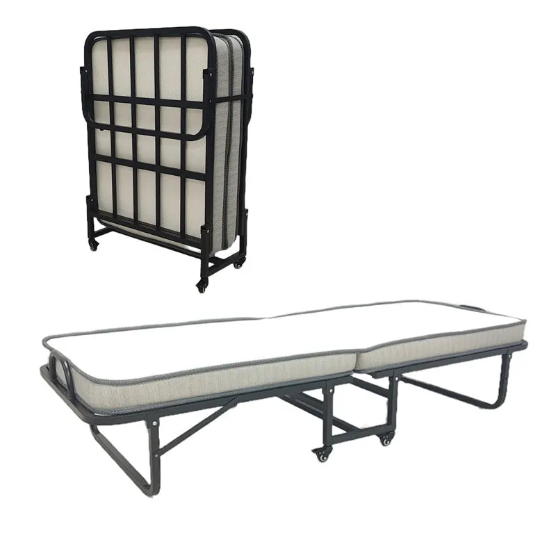 Pat supraetajat cu saltea de 10cm Kamu, Negru, metal, 75x190 cm - Negru