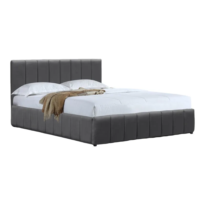 Pat cu spatiu de depozitare Snuggle, Catifea, Antracit - Gri, 160x200 cm - Antracit
