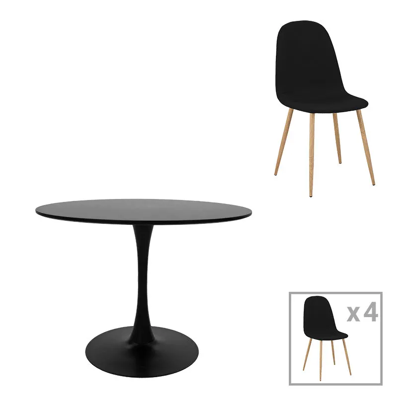 Masă de sufragerie cu set 5 piese Bella-Balou, Negru, 120x73 cm - Negru