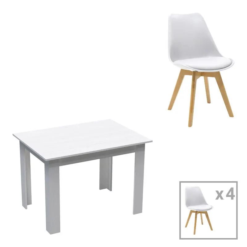 Set de sufragerie 5 piese Manka-Gaston, Alb, Lemn, 110x80x77 cm - Alb