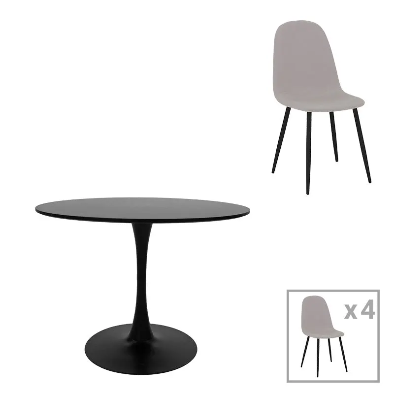 Masă de sufragerie set 5 piese Bella-Balou, Negru-Gri, 120x73 cm - Negru