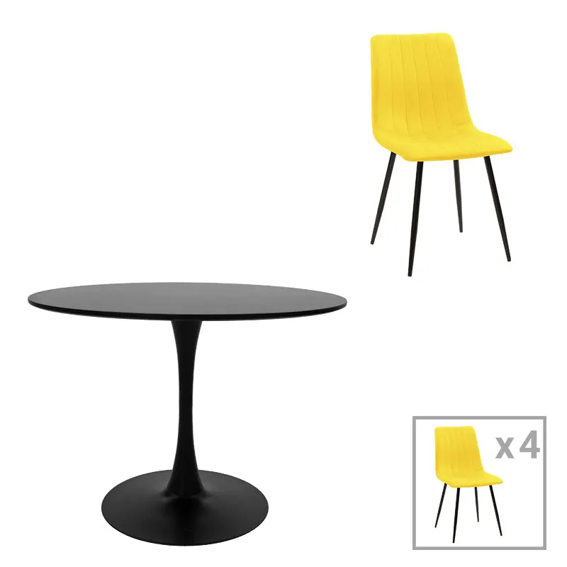 Masă de sufragerie cu 4 scaune set Balou-Noor, Negru-Galben, 100x73 cm - Negru