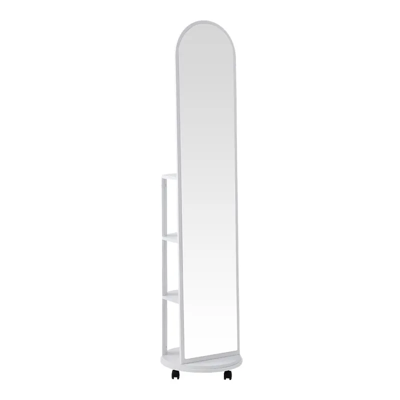 Oglinda pe role cu rafturi Espero, Alb - Negru, 34x170 cm - Alb
