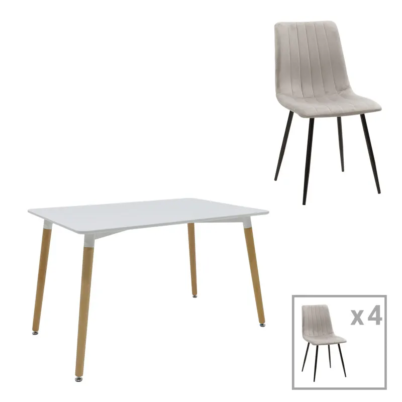Masă de sufragerie set 3 piese Natali-Noor, & lemn, Alb-Gri-Natural, 120x80x76 cm - Gri