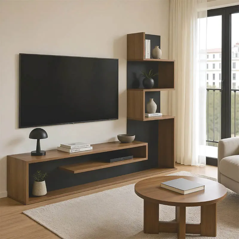 Unitate TV cu rafturi Cazenda, Lemn, Stejar și Gri Închis, 160x29x126 cm - Stejar