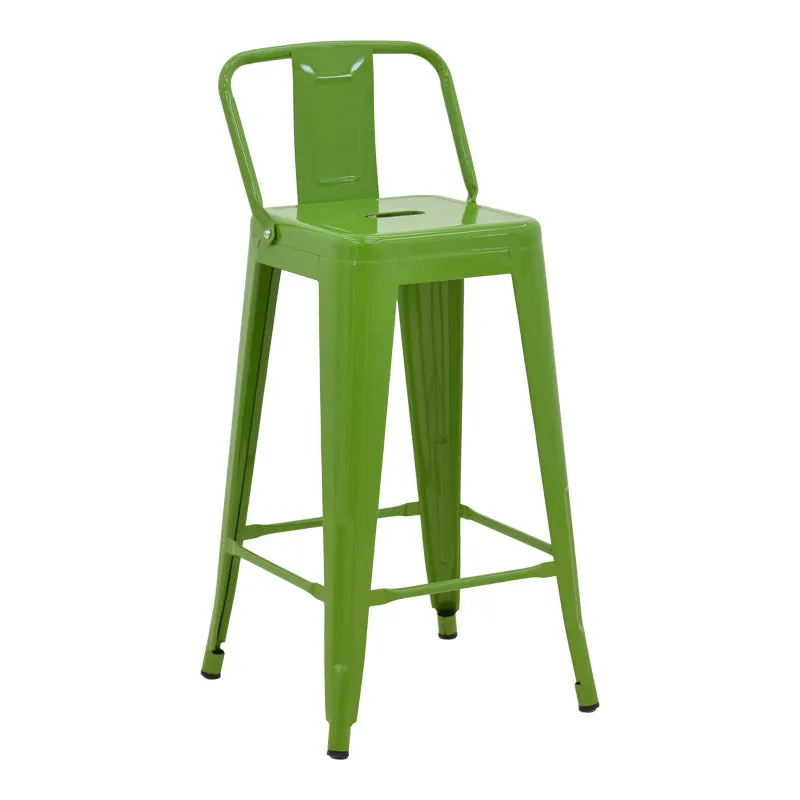 Taburet de bar cu spatar de inaltime medie Utopia din metala, Antracit - Verde, 42x42x86 cm - Verde