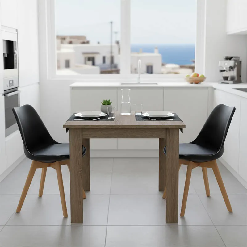 Set de Masa de 3 piese Manka I -Gaston, trufei de sonoma-negru, 80x80x77 cm - Negru