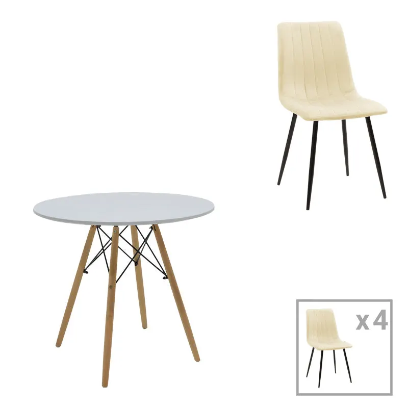 Set masa si scaune 3 piese Julita-Noor, Natural, 80x80x73 cm - Natur