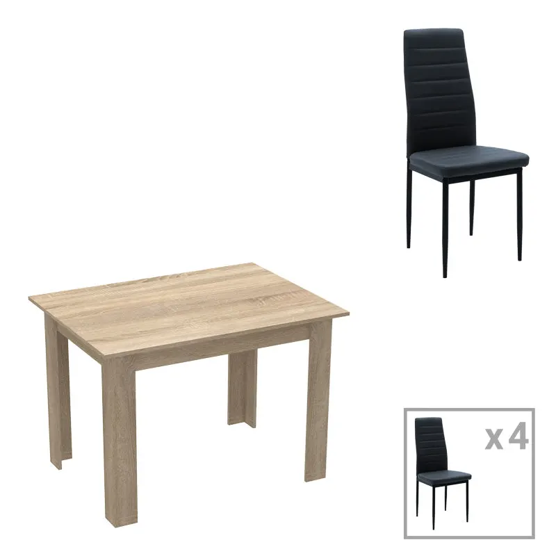 Set de sufragerie format 5 piese Manka-Parker fabricat, neagra-sonoma, 110x80x77 cm - Negru