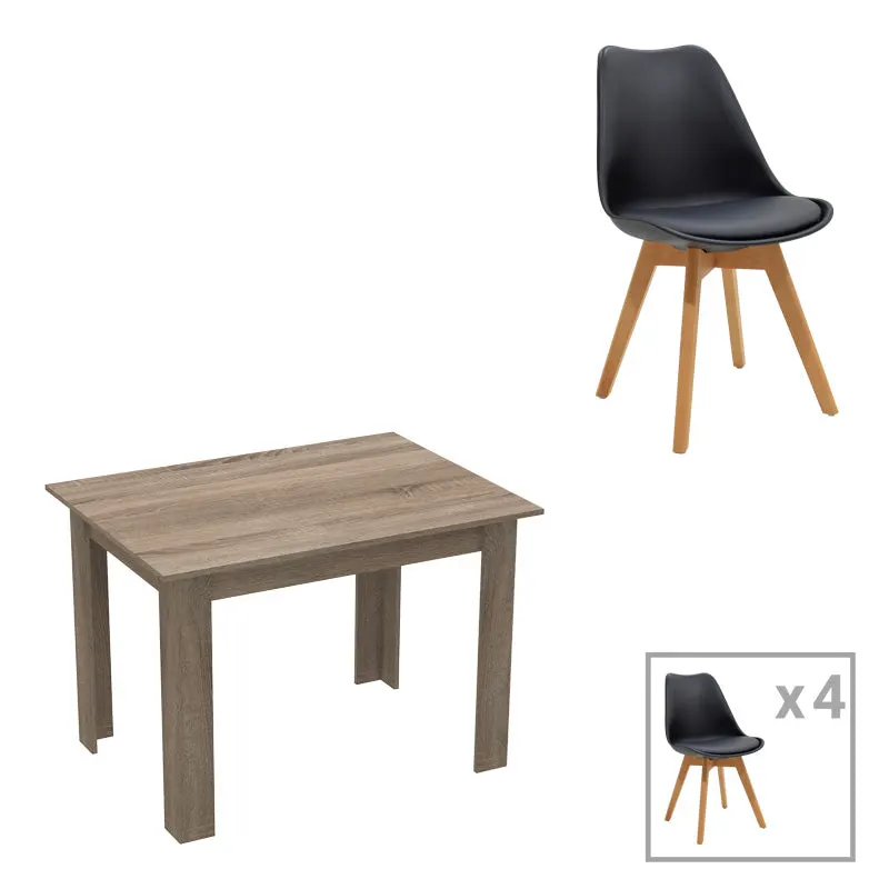 Set de sufragerie Manka-Gaston, 5 piese, Negru-Sonoma, 110x80x77 cm - Natur