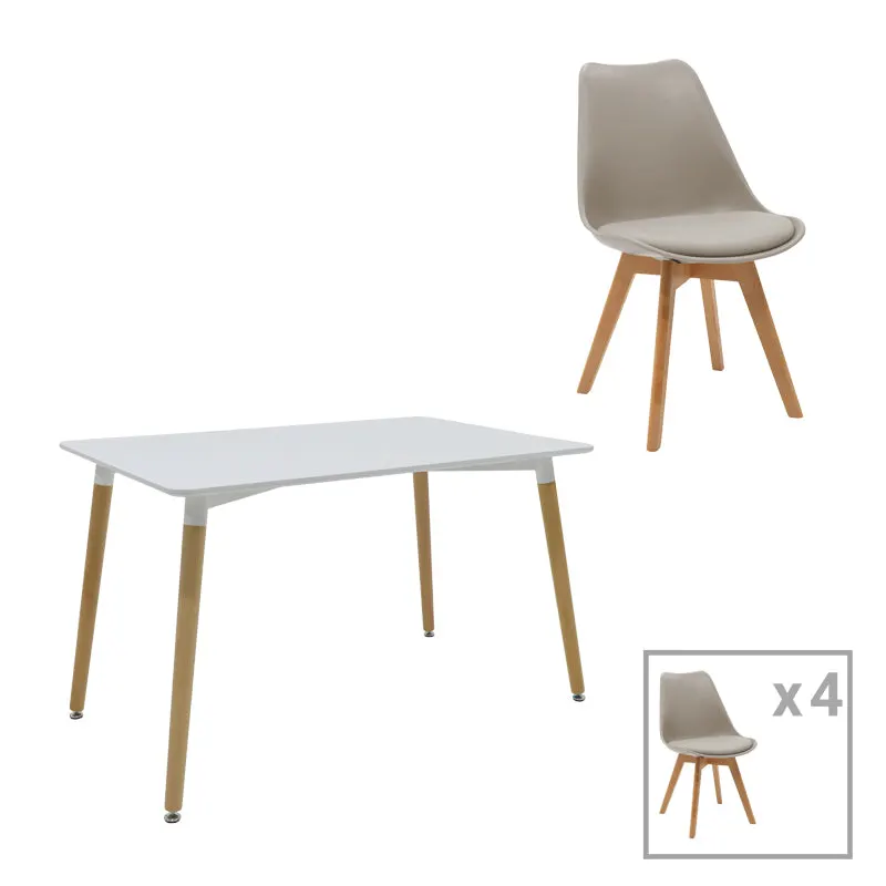 Set de sufragerie Natali-Gaston, 5 piese, Gri-Alb-Natural, 120x80x76 cm - Alb