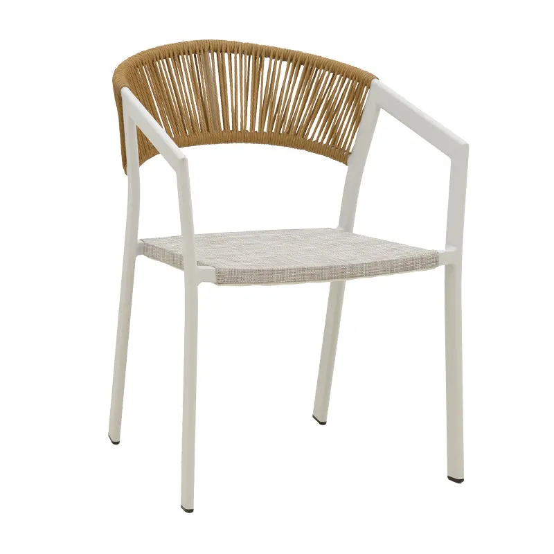 Scaun de aluminiu Glisten stivuibil cadru alb-textilen rattan, Natural, 58x56x82 cm - Alb