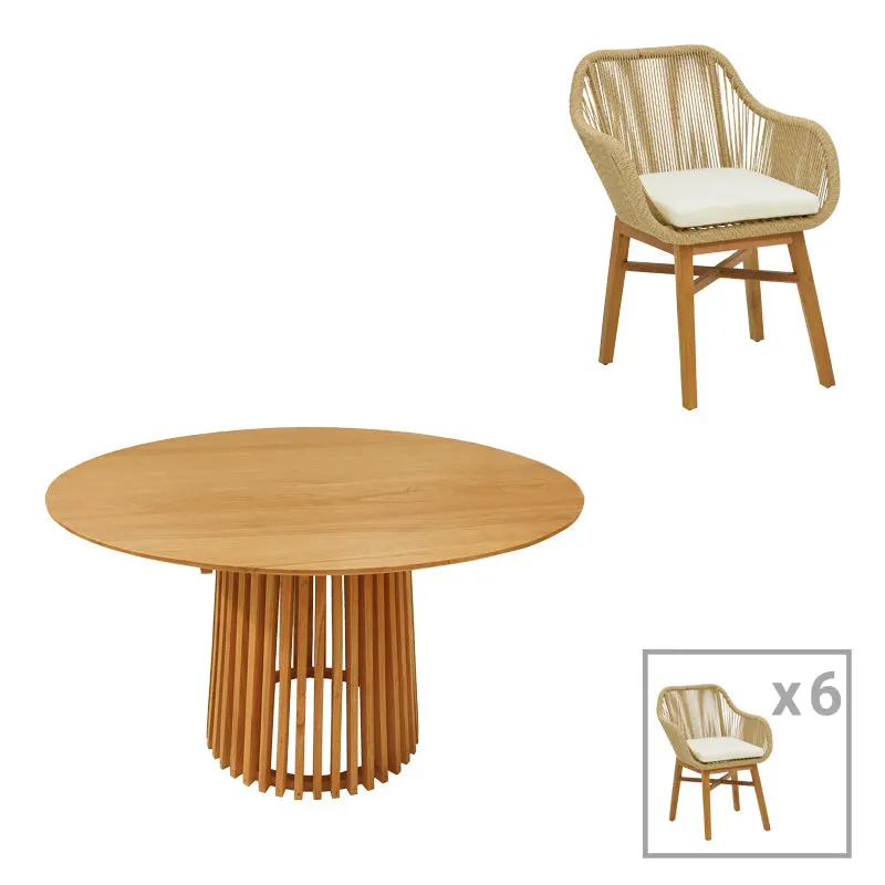 Set de masa Kalie-Kenda 7 piese, Natural, D120x75 cm - Natur
