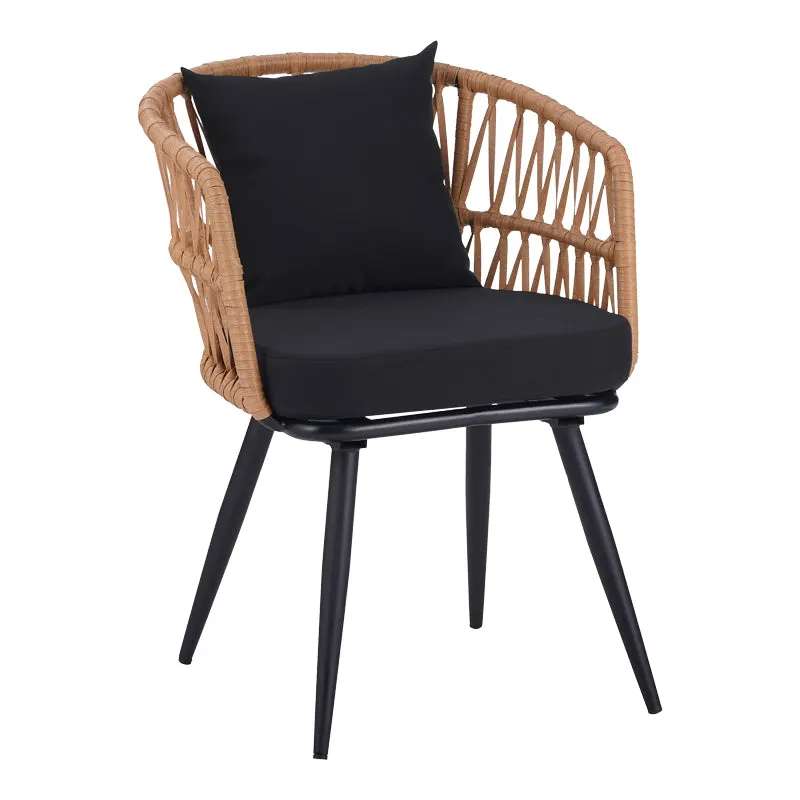 Fotoliu Naoki pe rattan - metal finisaj Natural cu picioare negre/perna, 62x60x80 cm - Negru
