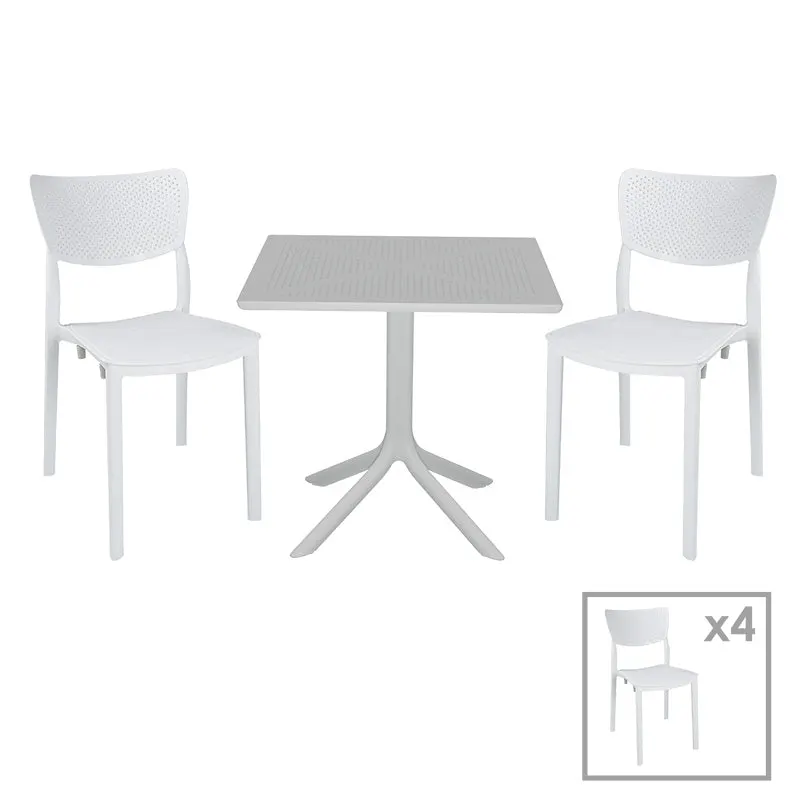 Set de gradina masa si scaune Groovy-Ignite set 5 piese, alb, 80x80x74 cm - Alb
