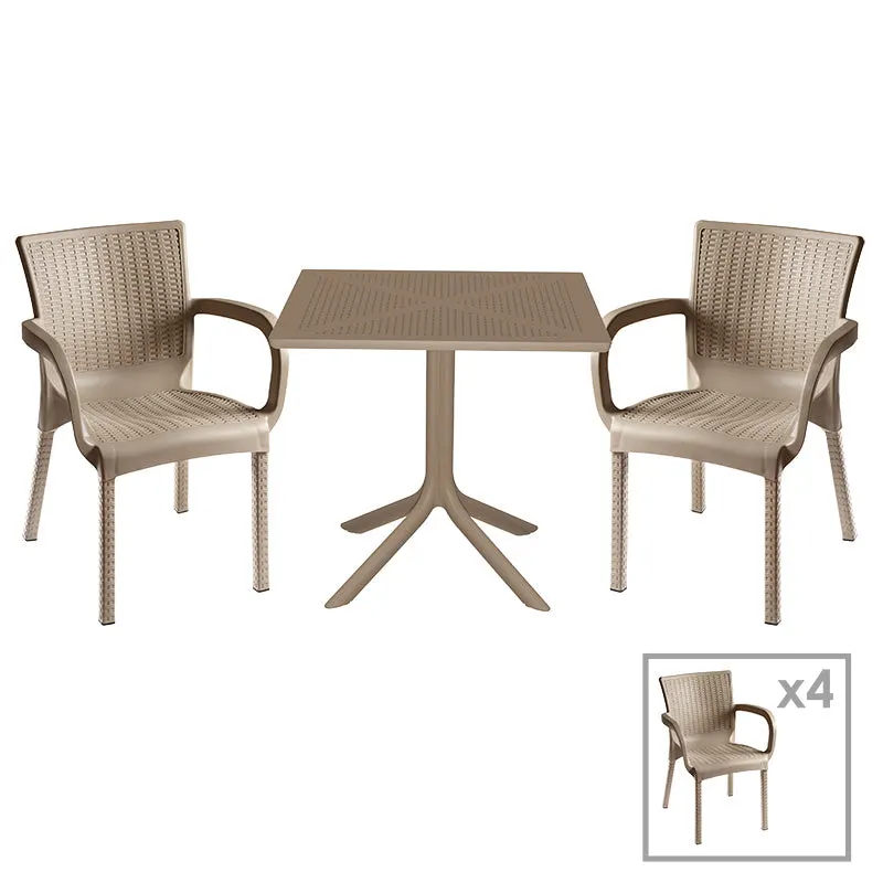 Set de gradina masa si scaune Groovy, Festive set 5 piese, cappuccino, 80x80x74 cm - Bej