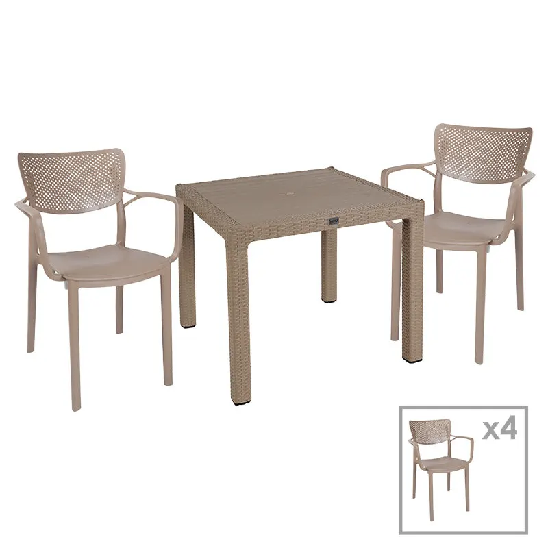 Set de Masa Explore-Fontline 5 piese capucino, Bej, 90x90x74 cm - Bej