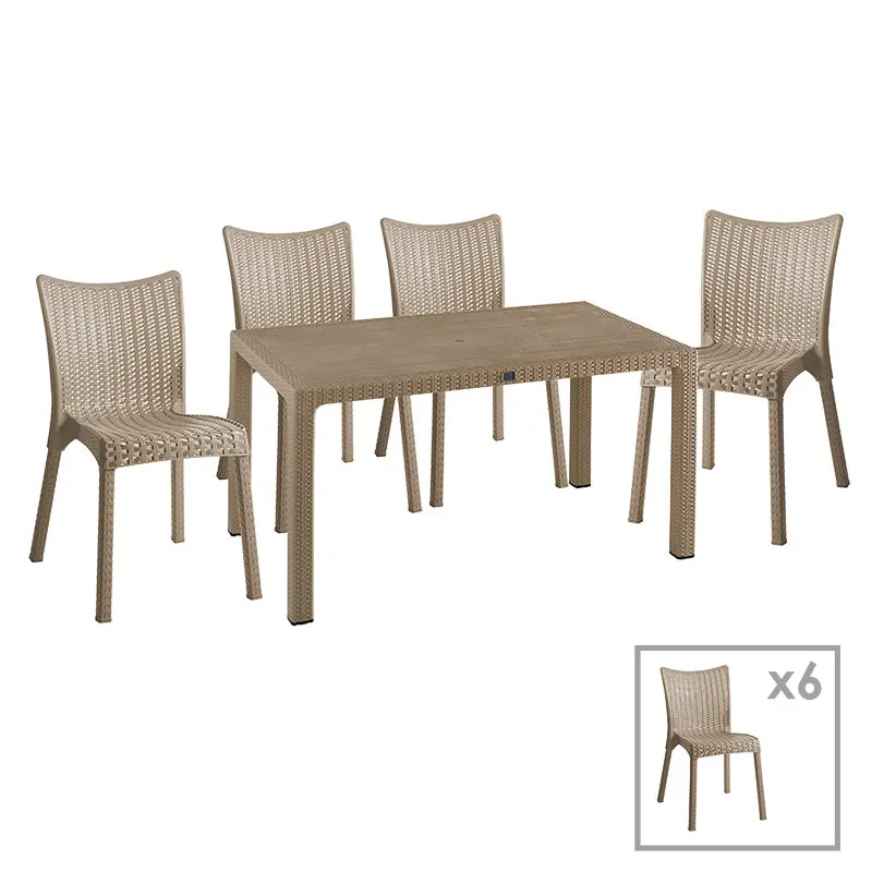 Set de gradina masa si scaune Explore, Confident set 7 piese, cappuccino, 150x90x73 cm - Bej