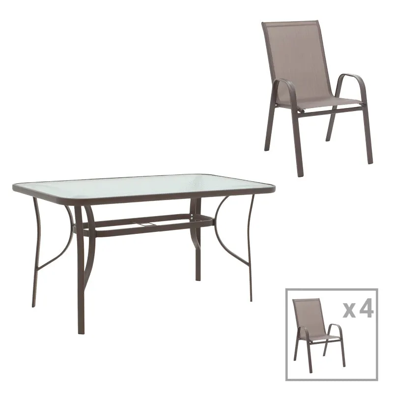 Masă de sufragerie Ensure-Calan set 5 piese metal-textilene, maro, 120x70x70 cm - Maro