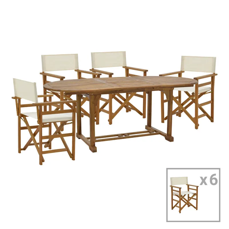 Sufragerie Bistrual-Sopho set 7 lemn masiv de salcâm Natural extensibil, 200/150x100x75 cm - Natur