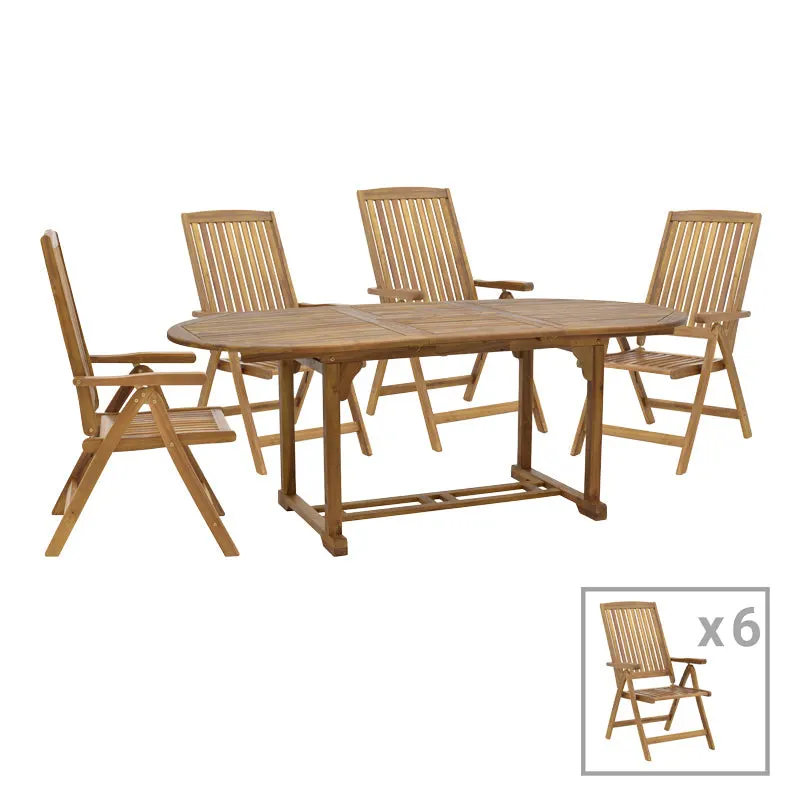 Set masa de sufragerie Zerco-Sopho 7 lemn masiv de salcâm, Natural, 200/150x100x75 cm - Natur