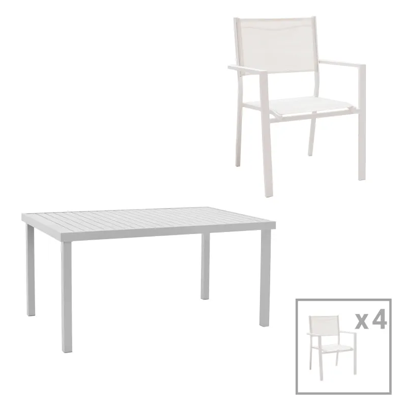 Set de 5 buc masa si scaune de gradina Kliton-Moly aluminiu, alb, 150x80x74 cm - Alb