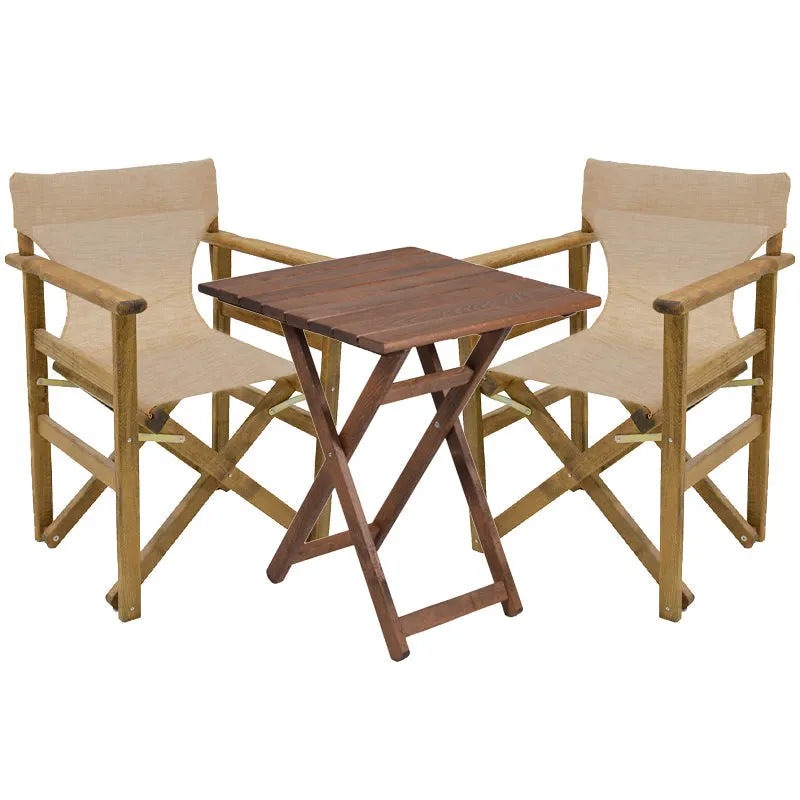Set masa de sufragerie 3 piese Retto lemn masiv de fag nuc-bej-Crem stofa, 60x60x71 cm - Nuc