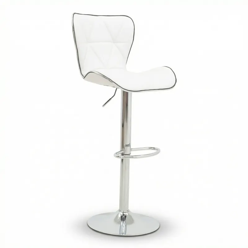 Scaun de bar Jorine reglabil pe inaltime, baza pu-crom, Alb - Negru, 53x44x114 cm - Alb