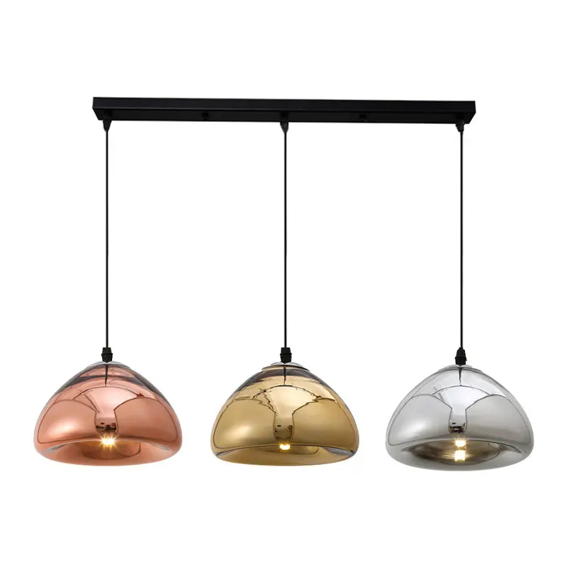 Lustra cu trei lumini Ovalone G9 argintiu aurie bronz metal si sticla, 58x58x100 cm - Auriu