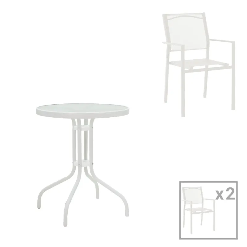 Set de 3 buc masa si scaune de gradina Valor-Confidence B metal, alb, 60x60x70 cm - Alb