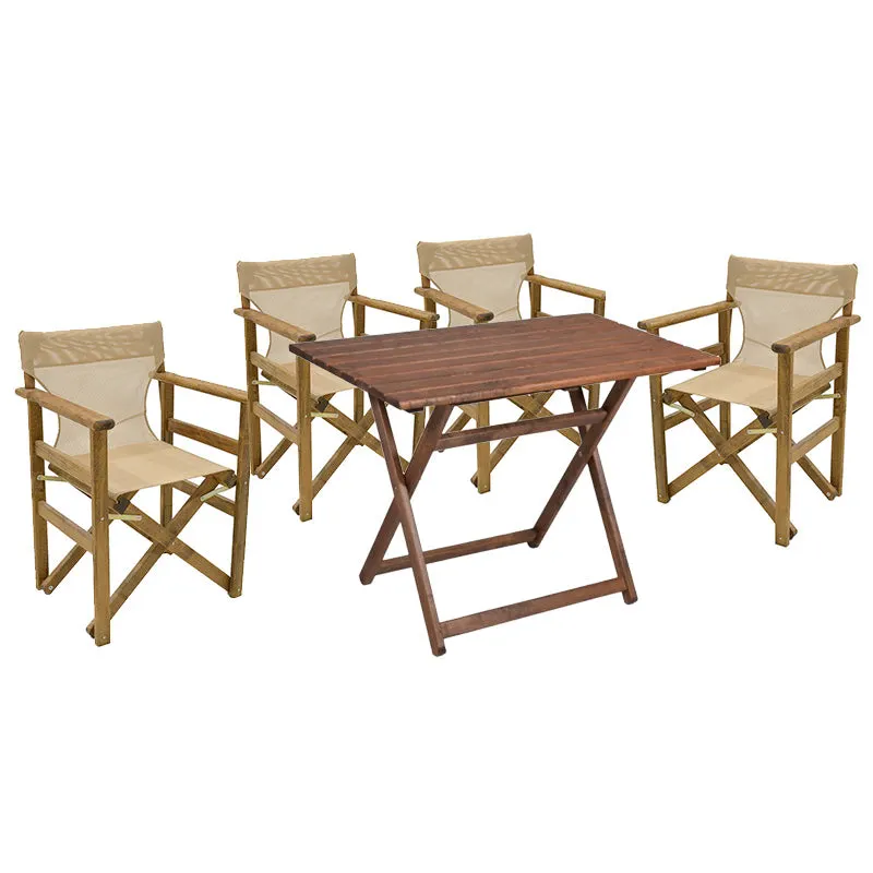 Set de gradina masa si scaune Retto 5 bucati din lemn masiv de fag nuc, PVC, maro, 100x60x71 cm - Nuc