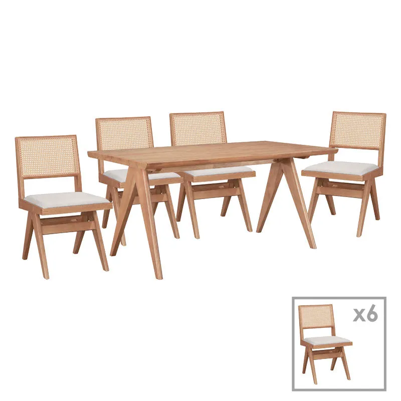 Set mese de sufragerie Winslow, 7 piese, nuc deschis, 160x85x75 cm - Nuc