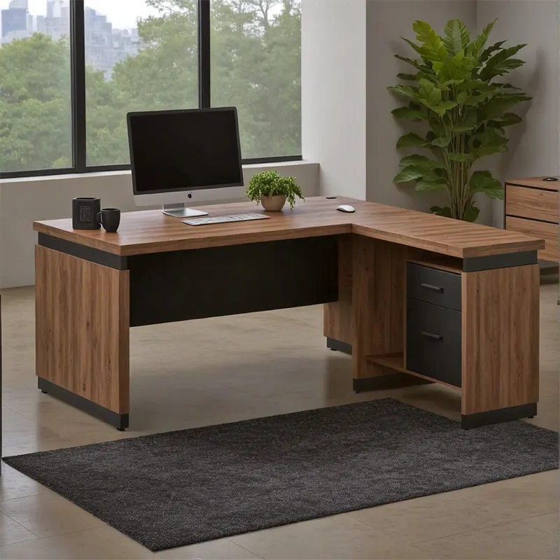 Birou reversibil Oscar, nuc- gri, 200x100x76 cm - Nuc