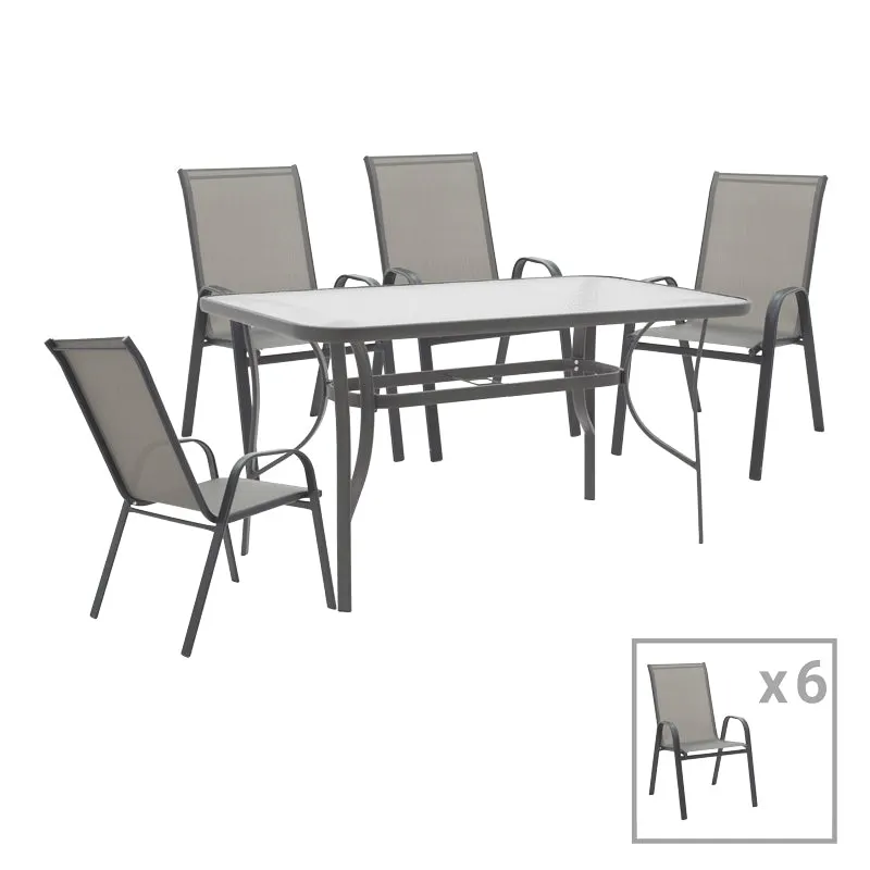 Masa de sufragerie Calan-Ensure set de 7 metal antracit inchis si textil, antracit, 140x80x70 cm - Antracit