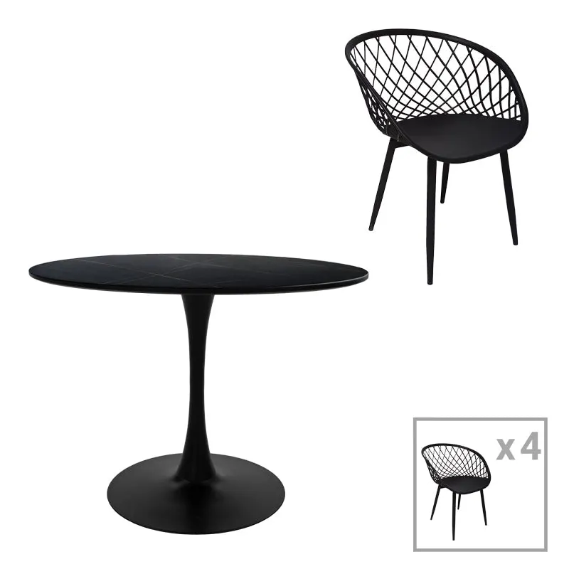 Set Masa de sufragerie Ezra-Balou I 5 -mdf, neagra, D120x75 cm - Negru