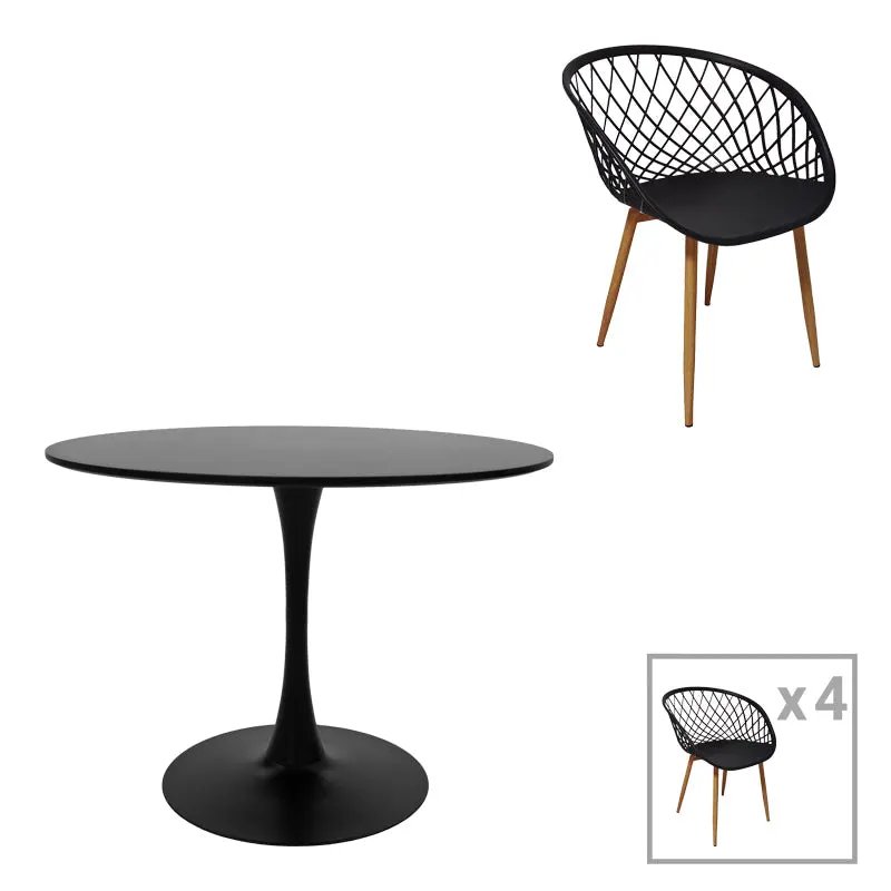 Set Masa de sufragerie Ezra-Balou 5 -mdf, negru-Natural, D100x75 cm - Negru