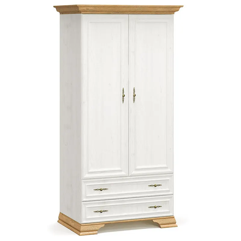 Dulap Jaden frunze duble, Stejar Auriu alb antic, 101x62x198 cm - Alb