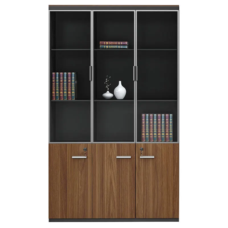 Biblioteca Oscar cu usi din sticla nuc, antracit, 120x40x200 cm - Nuc