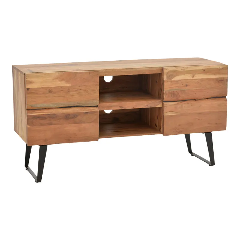 Comoda TV Dervie lemn masiv de acacia, Natural, 130x43x66 cm - Natur