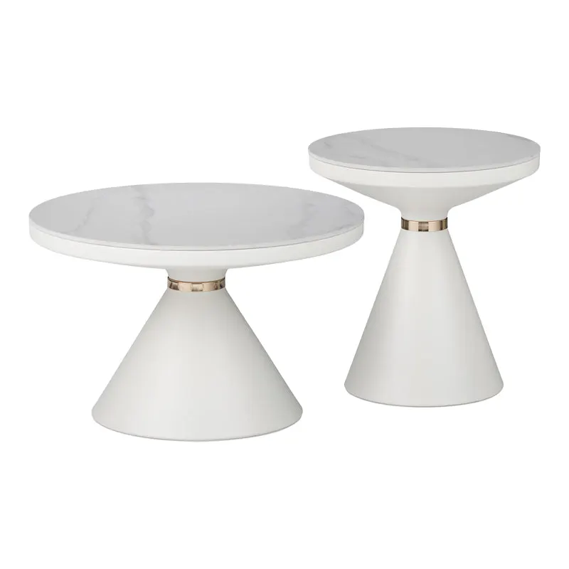Masuta laterala Coozlin marmura alba cu metal, alb-auriu, 70x70x40 cm - Alb